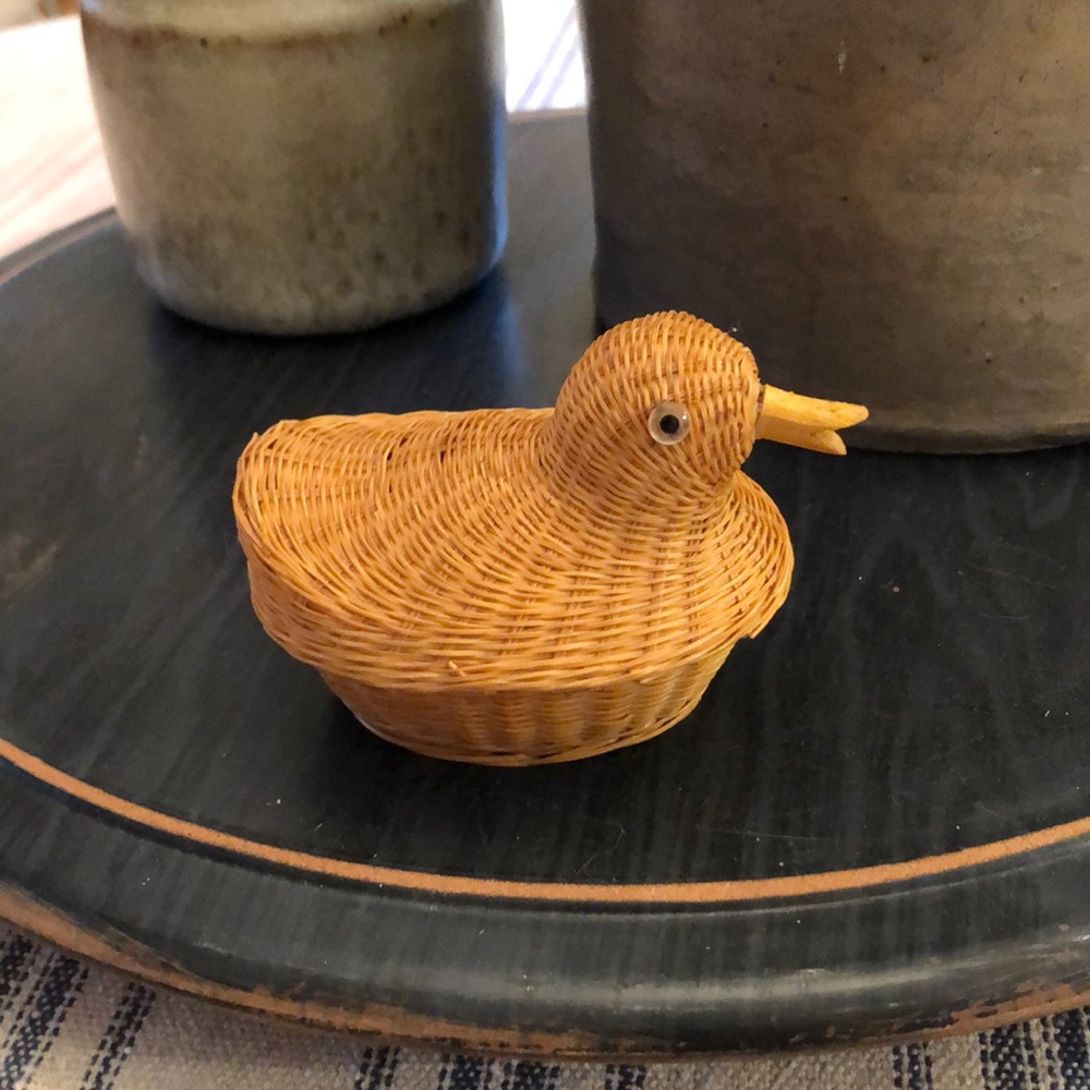 Vintage wicker chick trinket box